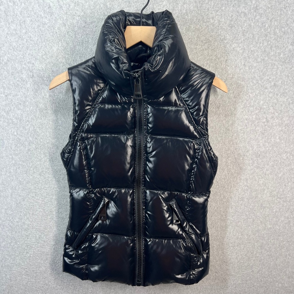 SAM. New York Freedom Black Lacquer Down Puffer Vest‎ Womens XS Puffer Vest